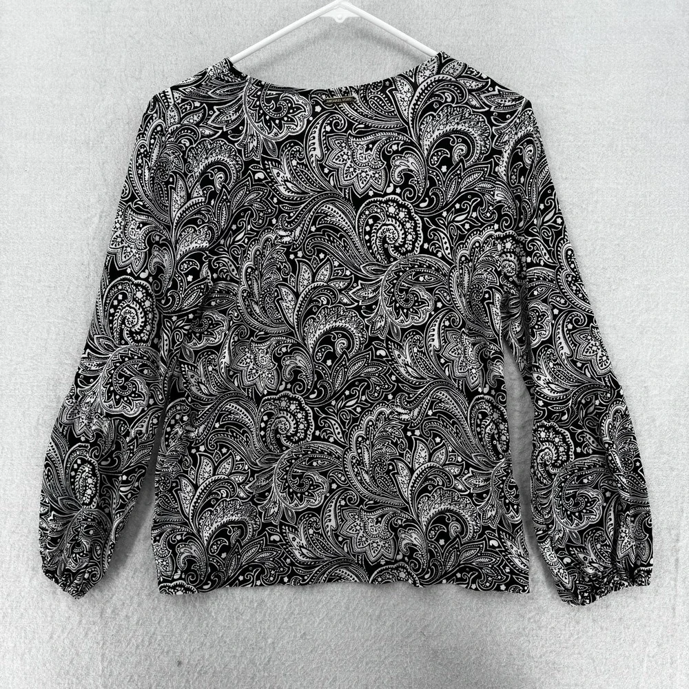 Michael Kors Blouse Womens Small Paisley Print‎ Lace Up Long Sleeve Top